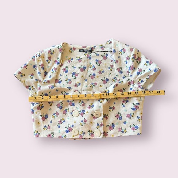 Zara | Women’s | Floral Square Neck Short Sleeve Crop Top | Size: S - Picture 3 of 6